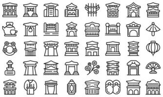 Kyoto icons set outline vector. Architecture real vector