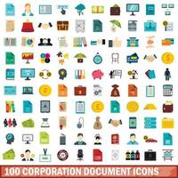 100 corporation document icons set, flat style vector