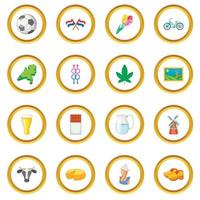 Netherland travel icons circle vector