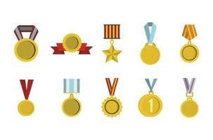 conjunto de iconos de medalla de oro, estilo plano vector