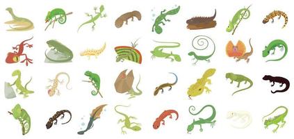Lizard icon set, cartoon style vector