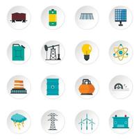 iconos de elementos de fuentes de energía establecidos en estilo plano vector