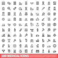 100 iconos médicos establecidos, estilo de contorno vector