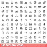 100 iconos de ecología, estilo de esquema vector