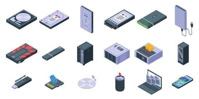 Gigabyte icons set isometric vector. Big data vector