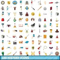 100 iconos de historia, estilo de dibujos animados vector