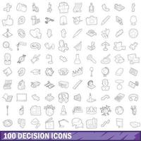 100 decision icons set, outline style vector