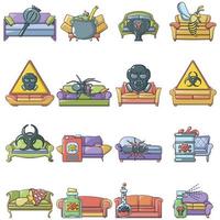 conjunto de iconos de desinfección, estilo de dibujos animados vector