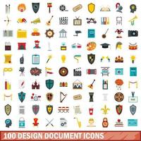 100 conjunto de iconos de documento de diseño, estilo plano vector