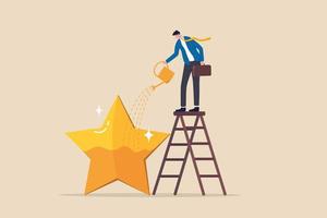 Ambition or motivation to success or being excellence, aspiration and effort to improve, growing and best performance concept, ambitious businessman fill in golden star price metaphor of success. vector