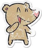 distressed sticker of a laughing bear cartoon vector