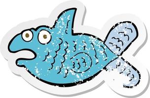 retro distressed sticker of a cartoon fish vector