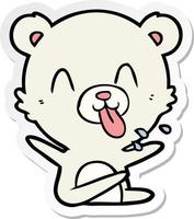 sticker of a rude cartoon polar bear sticking out tongue vector