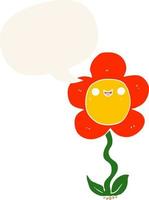 cartoon flower and speech bubble in retro style vector