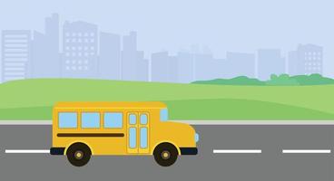 autobús conduciendo al fondo de la escuela, estilo plano vector