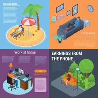 Distant work banner set, isometric style vector