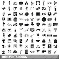 100 eventos, conjunto de iconos de estilo simple vector