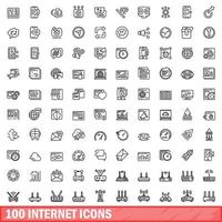 100 internet icons set, outline style vector