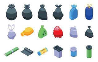 Bag for trash icons set isometric vector. Food garbage vector