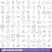 100 class icons set, outline style vector