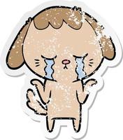 distressed sticker of a cartoon crying dog vector