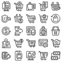 Purchase history icons set, outline style vector