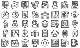 VPN icons set outline vector. Shield protect vector