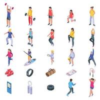 Physical activity icons set, isometric style vector