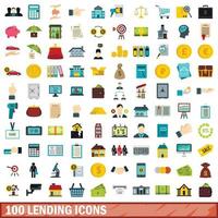 100 lending icons set, flat style vector