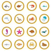 Ocean inhabitants icons circle vector