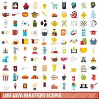 100 java mastery icons set, flat style vector