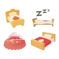 conjunto de iconos de cama, estilo de dibujos animados vector