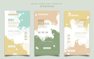 conjunto de plantilla de publicación en redes sociales para invitación a seminario web en diseño de fondo femenino vector