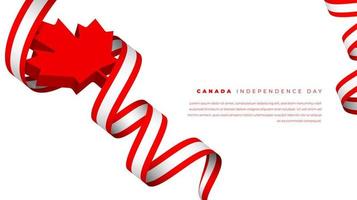 Waving canada ribbon flag in 3d maple leaf in white background for canada day template design vector