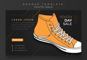 Banner template in black background with yellows sneaker design vector