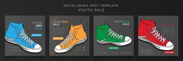 conjunto de plantillas de publicaciones en redes sociales con varios colores de zapatos para el diseño de publicidad en línea vector