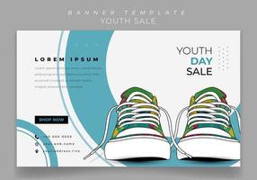 Banner template in blue and white background with sneaker for advertising design vector