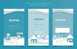 Social media post template in different green color in winter background for winter advertisement vector