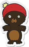 sticker of a cartoon cute black bear in hat vector