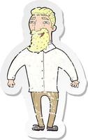 pegatina retro angustiada de un hombre feliz de dibujos animados con barba vector