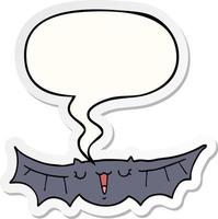 cartoon bat and speech bubble sticker vector