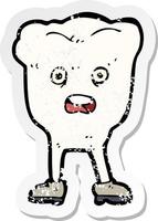 retro distressed sticker of a cartoon tooth looking afraid vector