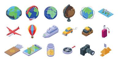 Around the world icons set isometric vector. World globe vector