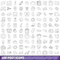 100 post icons set, outline style vector