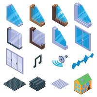 Soundproofing icons set, isometric style vector