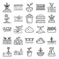 Soil ground icons set, outline style vector