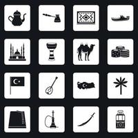 Turkey travel icons set squares vector