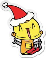 sticker cartoon of a robot wearing santa hat vector