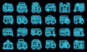 auto camping iconos conjunto vector neón