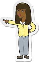 sticker of a cartoon pretty woman pointing vector